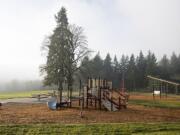 The new Fairgrounds Community Park features modern playground equipment and a covered picnic area.