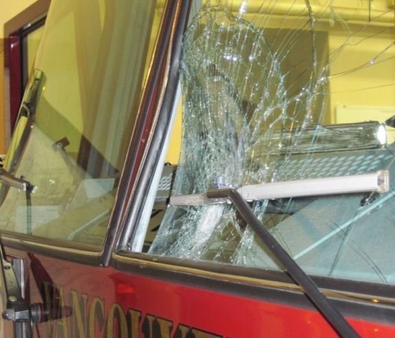 Rock thrower damages ladder truck The Columbian