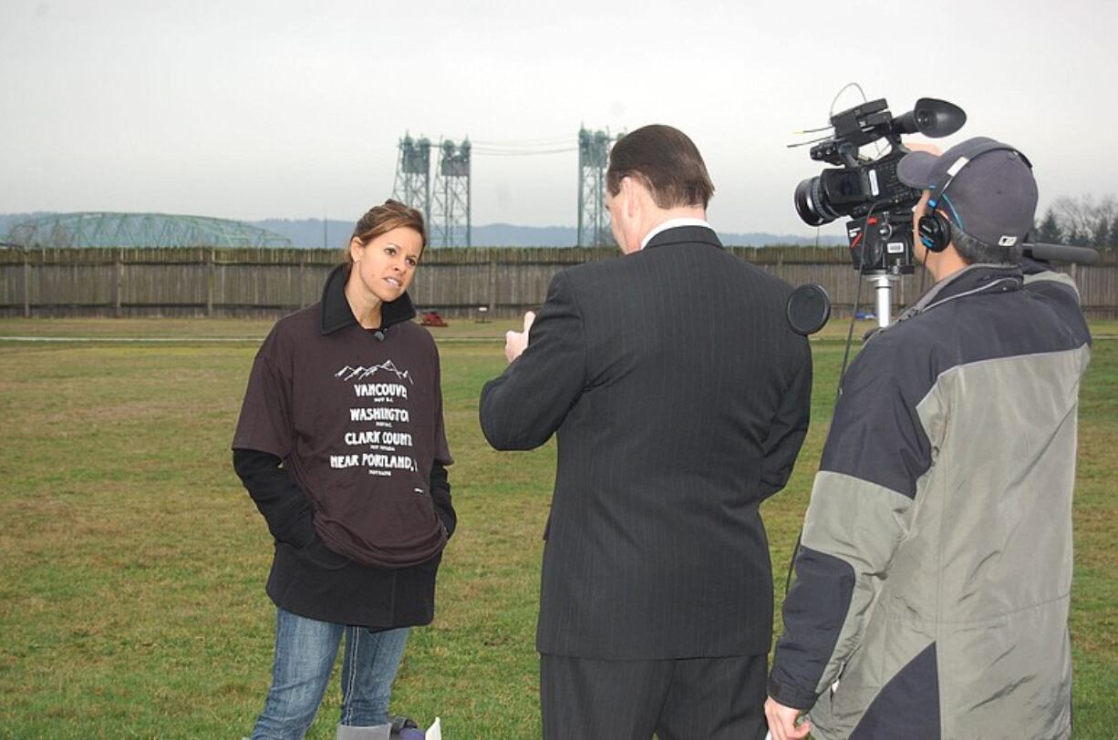 Fort Vancouver National Trust President Elson Strahan, whose back is to the camera, was interviewed Monday by staff from NBC's &quot;Today&quot; show.