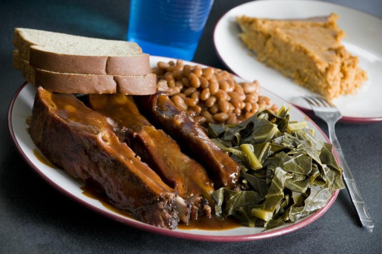 The menu at Daddy D's Southern Style BBQ includes Pork Ribs, Collard Greens, Baked Beans and Sweet Potato Pie.