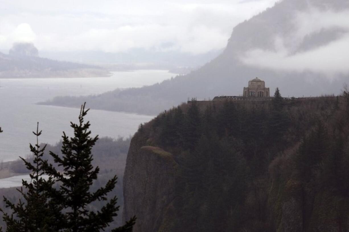 The Vista House, near Corbett, Ore., overlooks the Columbia River Gorge.