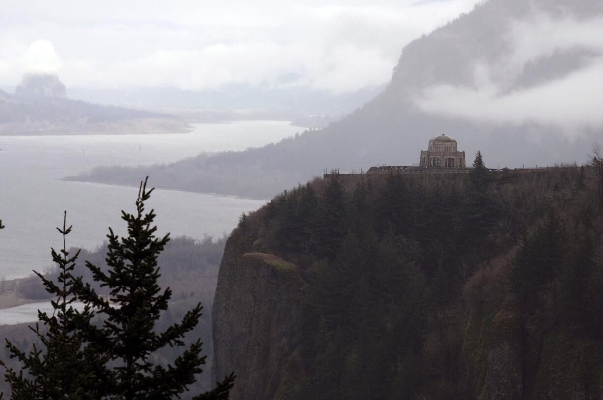 The Vista House, near Corbett, Ore., overlooks the Columbia River Gorge.