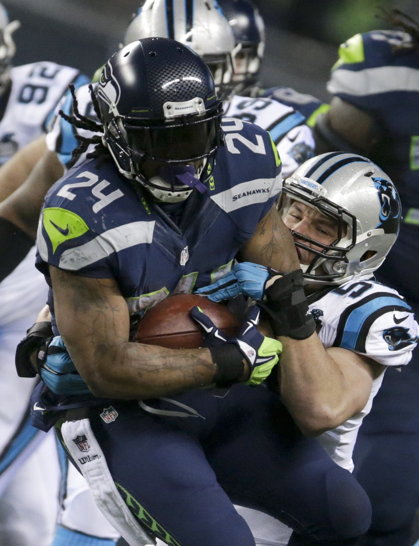 Seattle running back Marshawn Lynch is well known for his refuse-to-be-tackled running style.