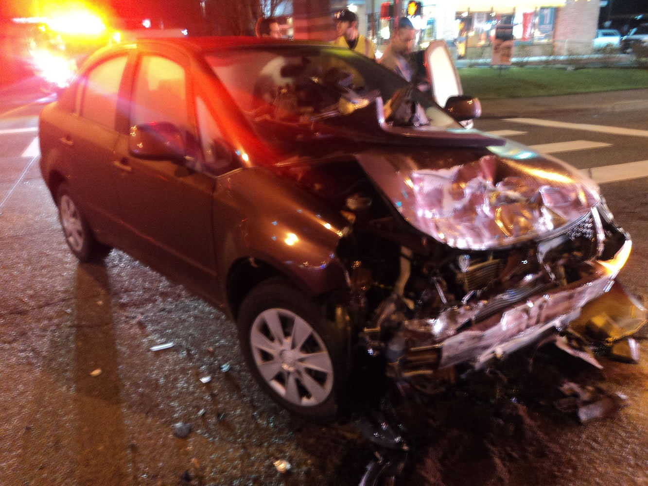 This car was struck by the white truck on Main Street in Battle Ground.