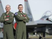 Col. Paul &quot;Snap&quot; Fitzgerald, left, and Col. Rick &quot;Buzz&quot; Wedan at Portland Air Guard Base on Feb.