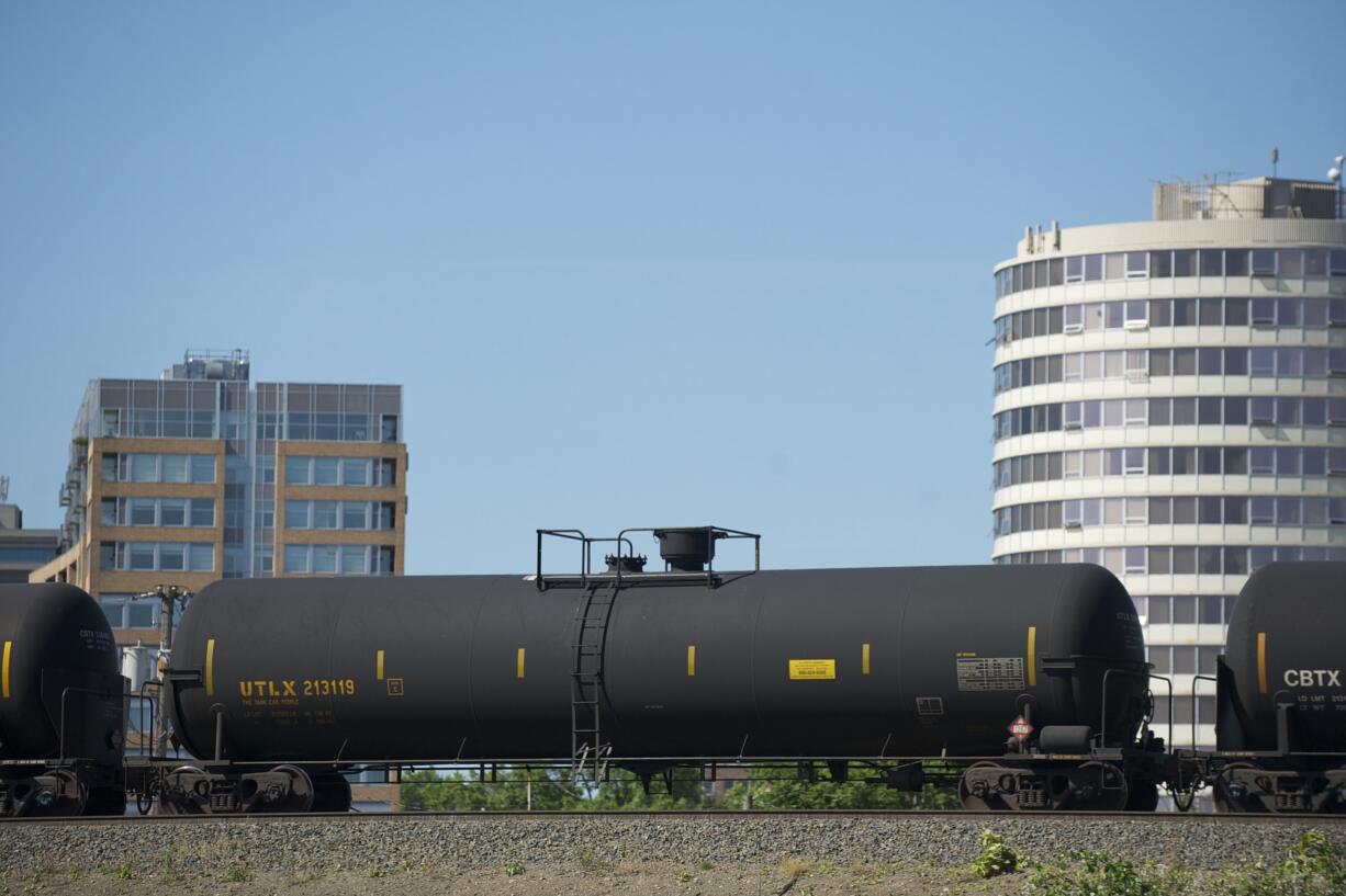 Tank cars pass through downtown Vancouver.