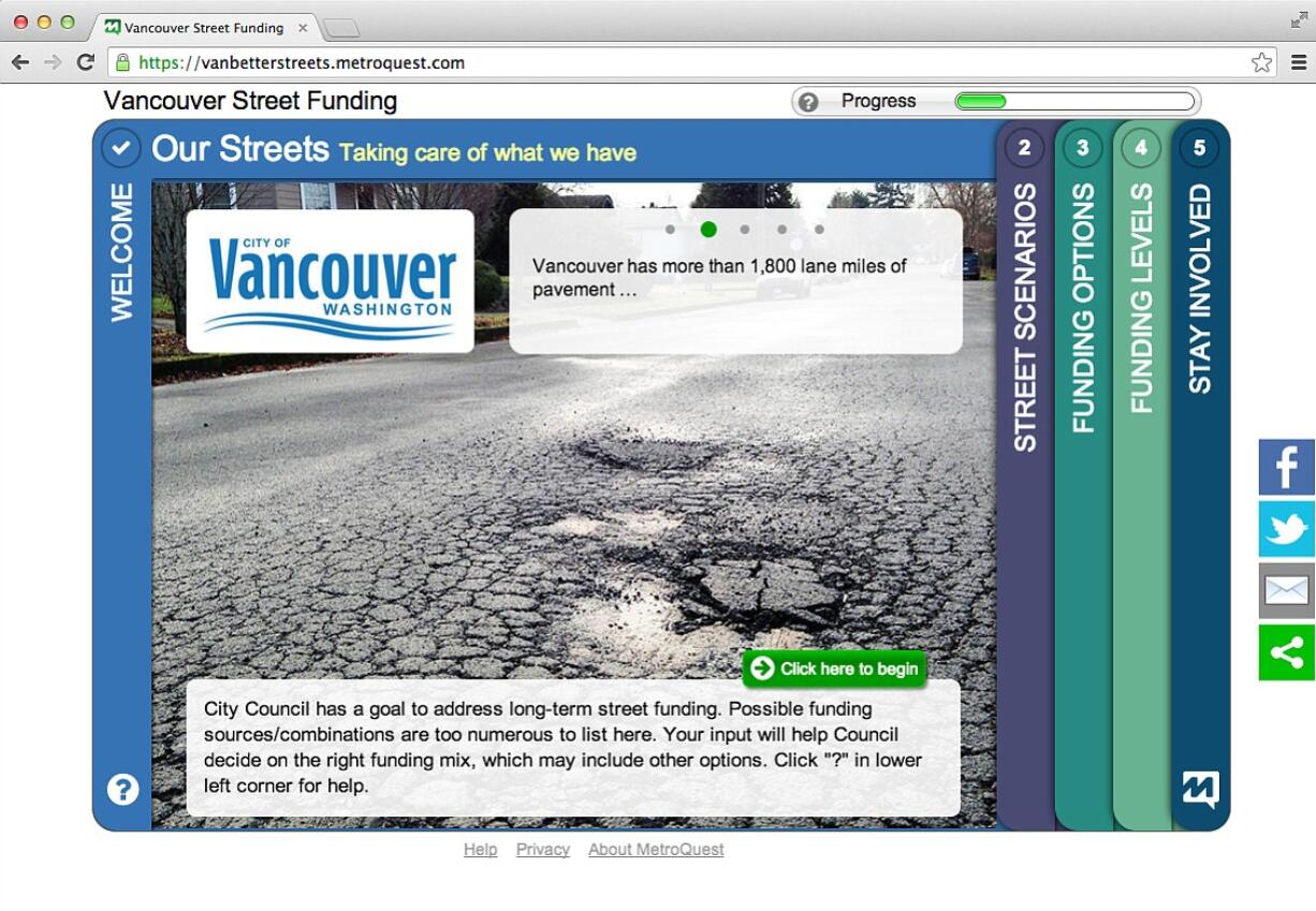 / https://vanbetterstreets.metroquest.com
The city of Vancouver has set up an online tool to receive opinions about ways to fund street work.