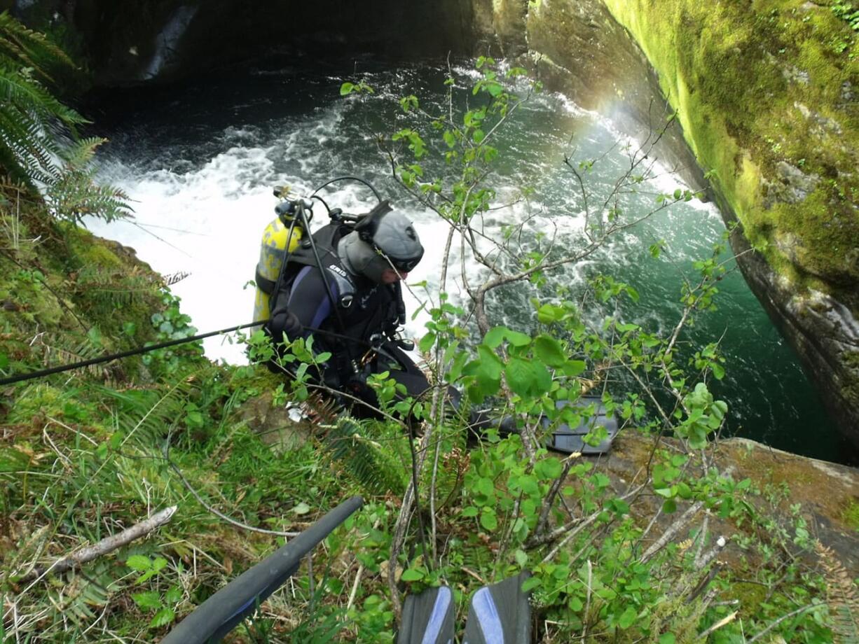 Skamania County's dive rescue team found the body of a Portland hiker underneath Prospector Creek Falls