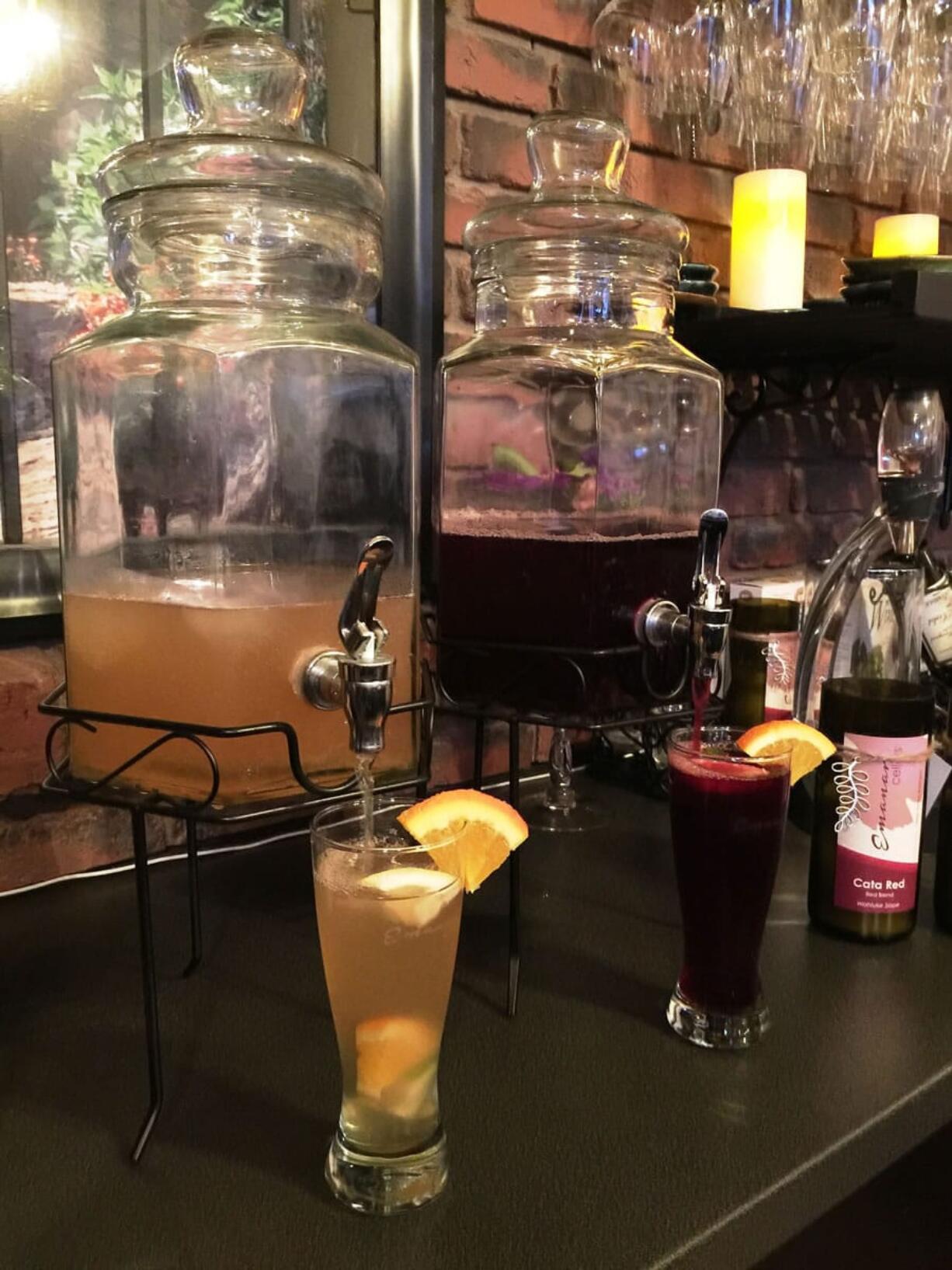 Courtesy of Mar Meyerhoefer
Emanar Cellars offers a Sangria Blanca (white) and Sangria Tinta (red) featuring their liqueur wine-- S'Naranja Pedro Xim?nez.