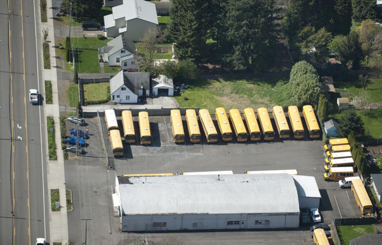 An aerial view of the Washougal School District's bus barn, one of the facilities to be replaced in the next two years in a $57.6 million facility upgrade project.