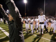 Camas head coach Jon Eagle reacts after beating Eastlake at Eastlake High School, Saturday, November 23, 2013. Camas won 47-28.