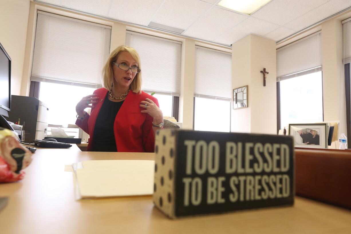 Donna Crilley Farrell, executive director of the World Meeting of Families, talks in her Philadelphia office June 1.