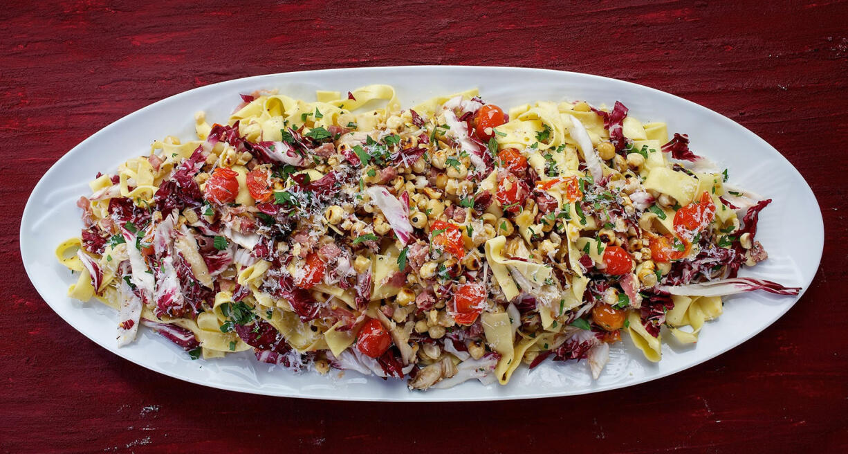 Tagliatelle With Hazelnuts, Salami and Radicchio.