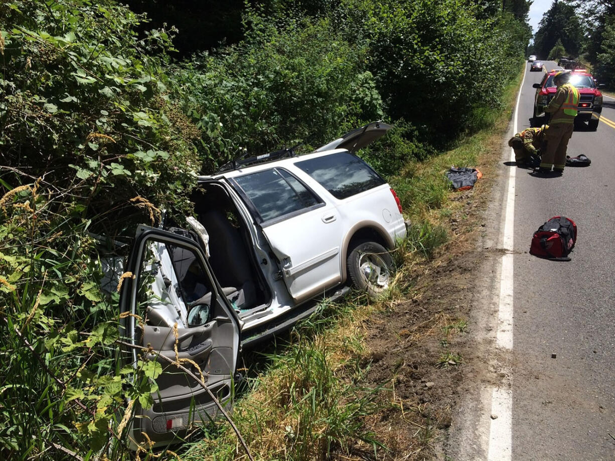 Two people were injured when their SUV struck a deer on Northeast 152nd Avenue, west of Lucia Falls.