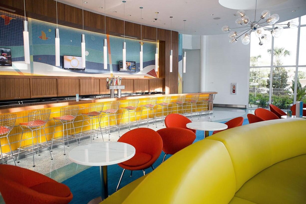 The Swizzle Lounge, located across from the check-in desk in the lobby of Cabana Bay Beach Resort in Orlando, Fla., serves updated versions of favorite midcentury cocktails such as the Tom Collins, the Sidecar and the Manhattan.