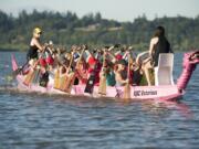 The women's dragon boat team Catch 22 practice on Vancouver Lake on Thursday July 30, 2015.