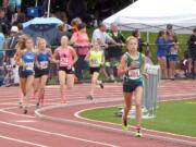 Rachel Blair kicks to a National Junior Olympic Championship in the 3,000-meter run for the Evergreen Storm Track Club Saturday, in Jacksonville, Florida.