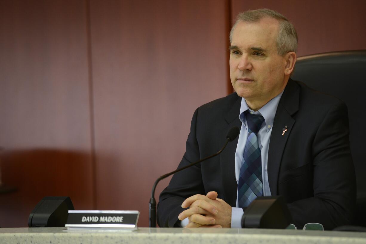 County Councilor David Madore listens to testimonies during a public hearing  June 1.