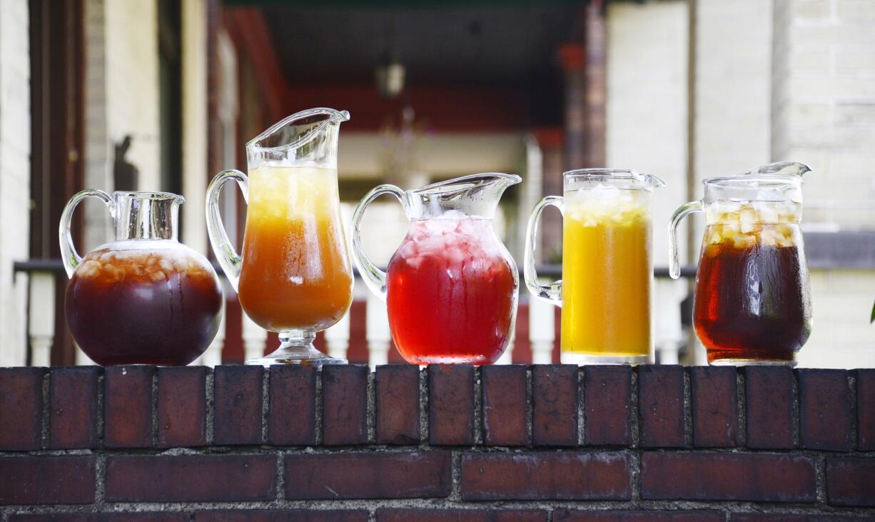 Iced Teas, from left, Blueberry, Peach, Boston Iced Tea, Green Iced Tea and Lemon Iced Tea.