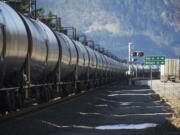 A train hauling oil passes through the Gorge on its way to Vancouver.