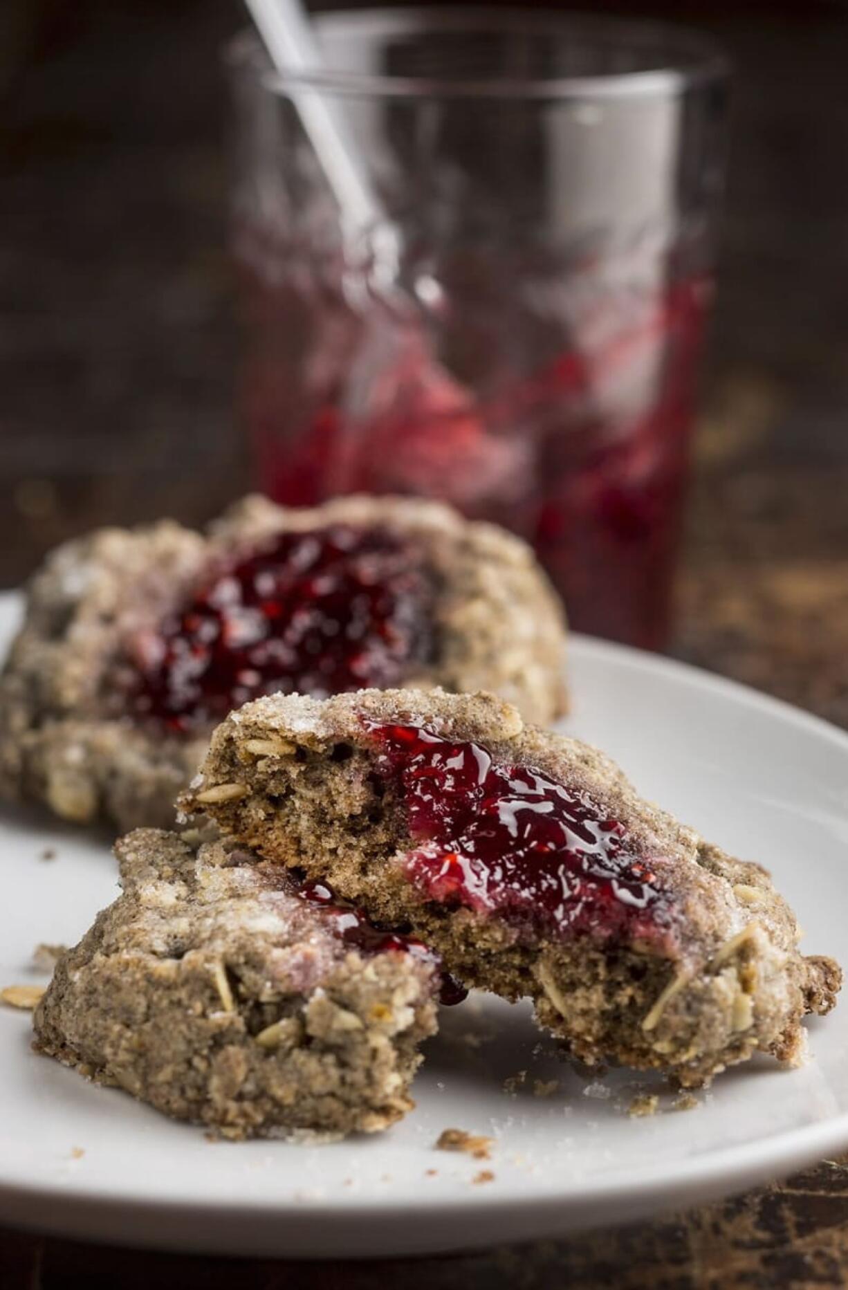 Buckwheat scones topped with raspberry jam, a recipe adapted from Floriole Cafe