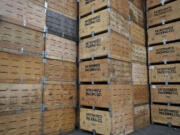 Empty bins that are used to hold produce during a tour of the Northwest Packing facility at the Port of Vancouver in 2013.