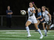 Ridgefield player Taryn Ries (3) getting ready to attempt a shot on goal against Hockinson High School earlier this season.