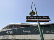 Amtrak's Cascades train headed southbound at the Vancouver Amtrak station in Vancouver.