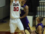 Camas' Trevor Jasinsky (30) was 7 of 7 from 3-point range and scored 31 points, also showing some of the form that brought him online honors for &quot;dunk of the fall&quot; during the Papermakers' victory over Columbia River.