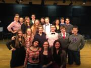 Playwright and directors Kali Pohle, front row, from left, Ariel Vincent and Ava Cozzetto pose with the cast of their play &quot;Bent.&quot;