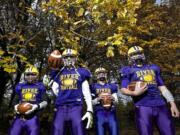 Columbia River's wide receivers, from left, Nathan Hawthorne, Jacob Bystry, Holden Fielding and Carson Bassett have combined for more than 1,600 yards and 28 touchdowns this season.