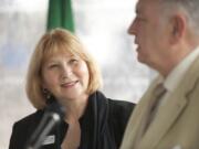 Vancouver City Councilmembers Anne McEnerny-Ogle and Bill Turlay celebrate the groundbreaking of LogistiCenter 205.