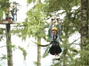 Photos by Steven Lane/The Columbian
Levina Strain, 95, rides a zip line at Tree to Tree Aerial Adventure Park in Gaston, Ore., in late September. But Strain said her real bucket-list wish is to visit her childhood home again.