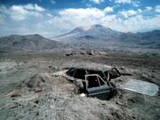 Reid Blackburn's partially excavated car reveals the devastation around where he had camped at Coldwater Ridge.