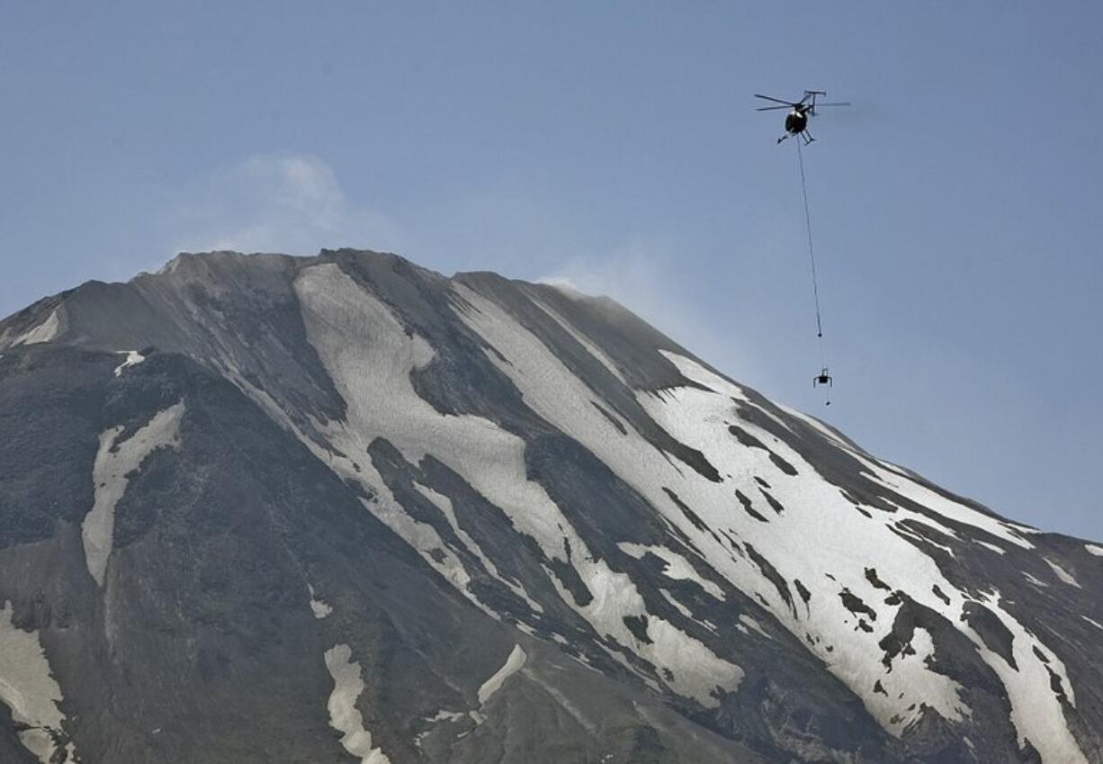 A team of USGS scientists used a helicopter to deploy their advanced &quot;spider&quot; sensors to the Mount St. Helens crater in July 2009. The spiders are designed to collect important information from dangerous situations such as volcanoes and possibly other planets.
