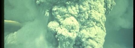 The eruption of May 18, 1980 sent volcanic ash, steam, water and debris to a height of 60,000 feet.