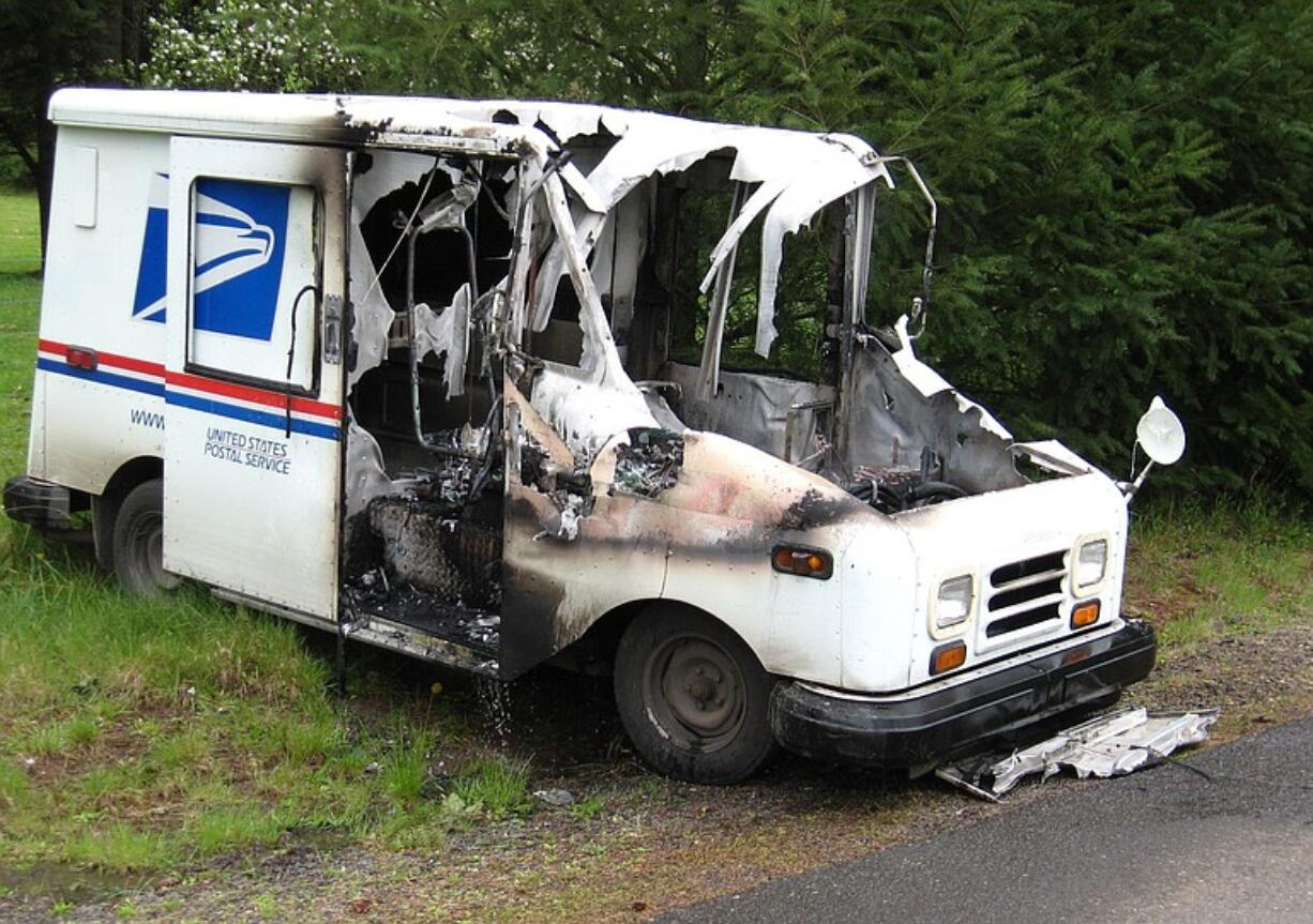 This mail truck was destroyed by fire on Wednesday afternoon, but the driver saved all the mail.