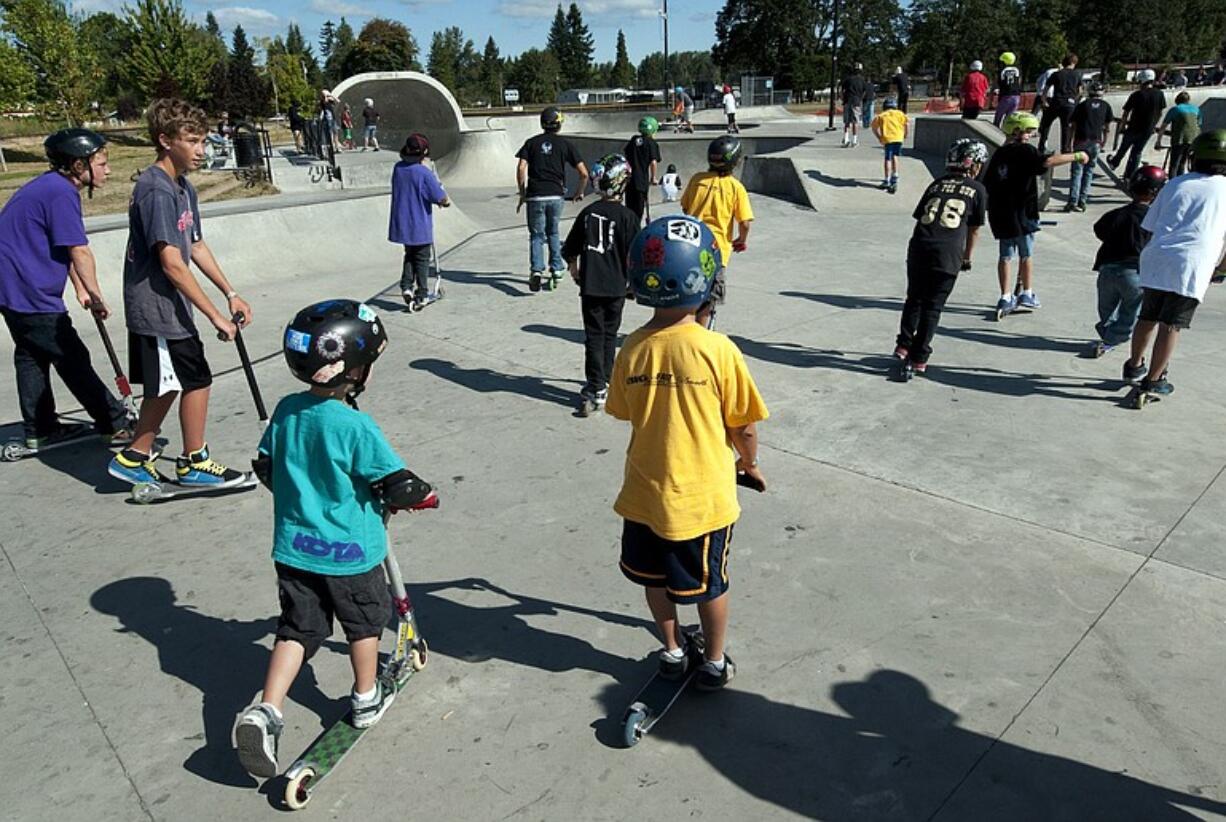 Battle Ground: Nearly 100 riders participated in the Razor Exposed Tour freestyle competition at Battle Ground skate park Aug.