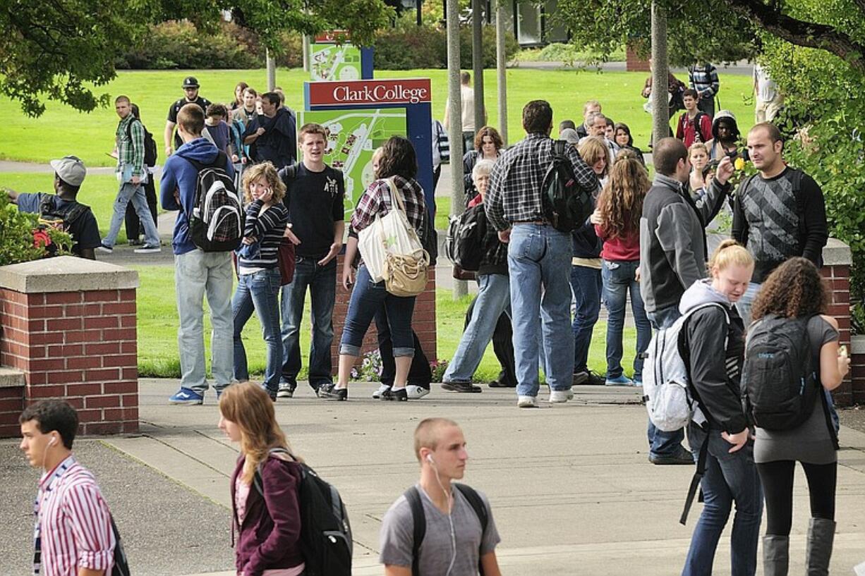 Students make their way to classes on the first day of school at Clark College Monday September 20, 2010.