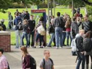 Students make their way to classes on the first day of school at Clark College Monday September 20, 2010.