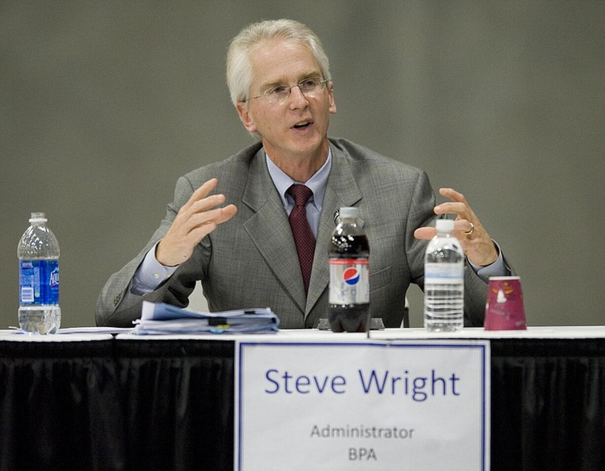 BPA Administrator Steve Wright answers questions during a meeting in Clark County on Thursday.