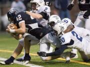 Skyview's Parker Henry (42) scores against Todd Beamer defenders at Kiggins Bowl.