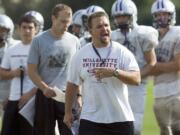 Heritage head coach Nate Becksted at pre-season football practice in 2007.