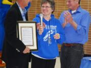 Vern Yoshioka, retired South Ridge principal, and Janice Sauve, South Ridge principal, received a declaration from Ridgefield Mayor Ron Onslow, who declared Feb.