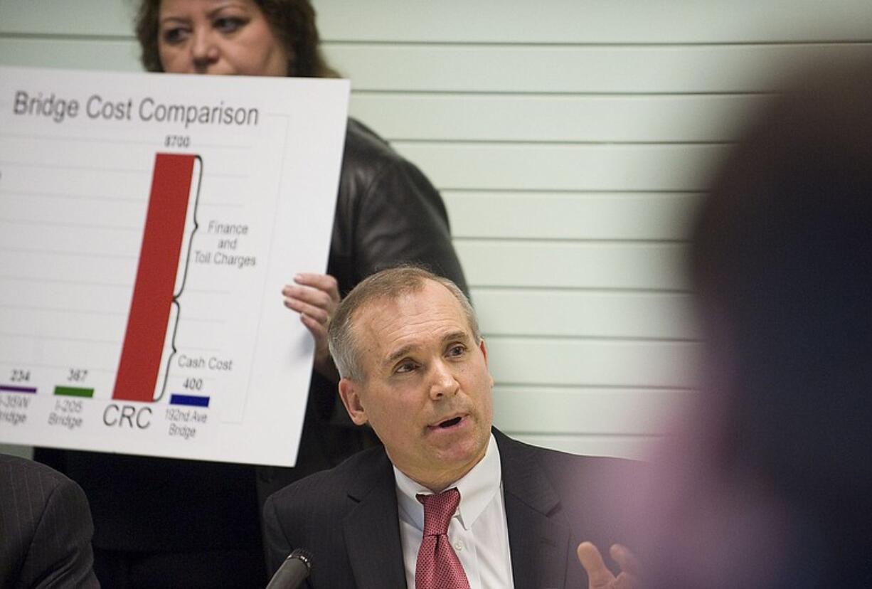 Local businessman David Madore addresses a congressional committee during a Feb. 21 meeting in Vancouver for public testimony on transportation issues in Southwest Washington.