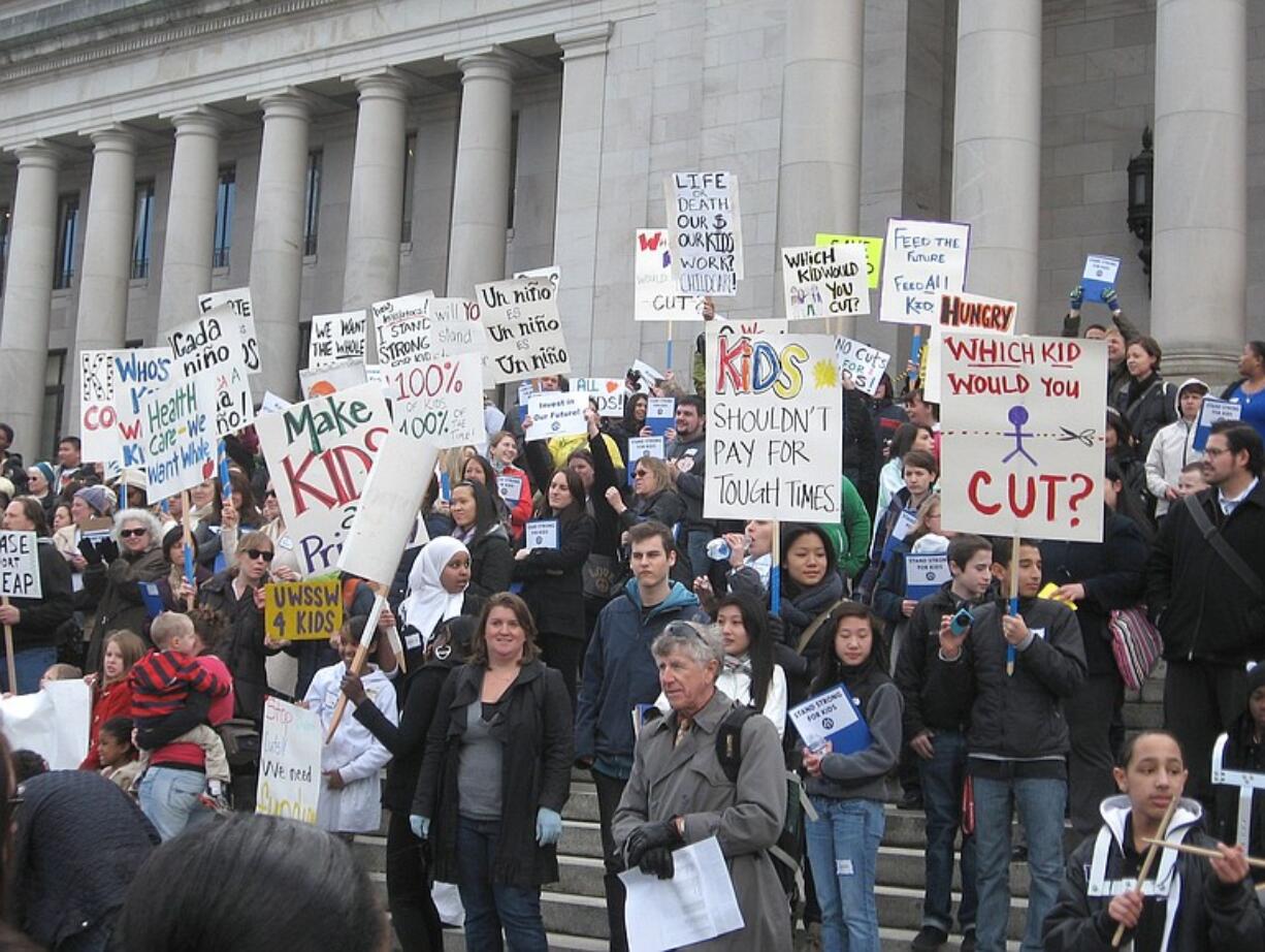 The First Congregational United Church of Christ bussed it up to Olympia last week to rally for children who could be hurt by state budget cuts.