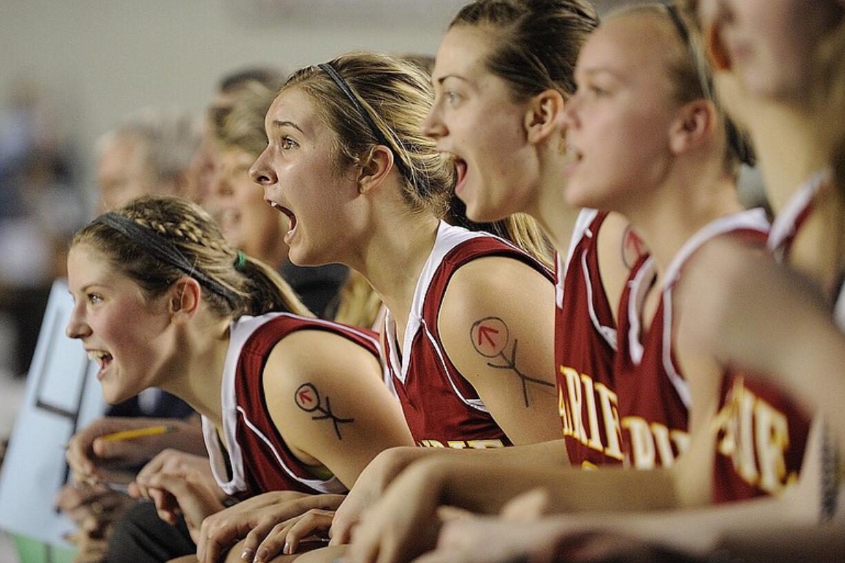 From left to right, Cori Woodward, Kelsey Asplund, Andrea Smith and Nicole Goecke will return to the Prairie basketball team next season.