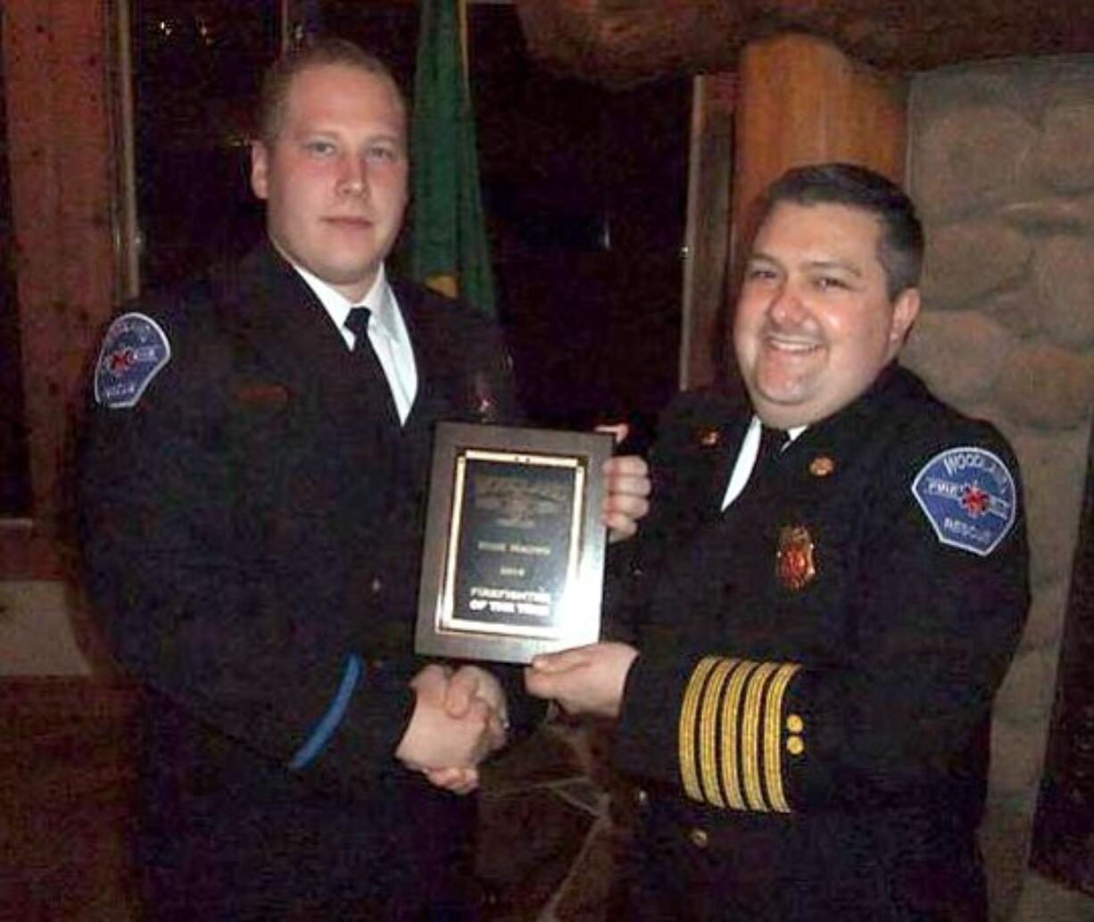 Firefighter Nick Maunu was given the Firefighter of the Year award at the Woodland Fire Department Banquet 2011.