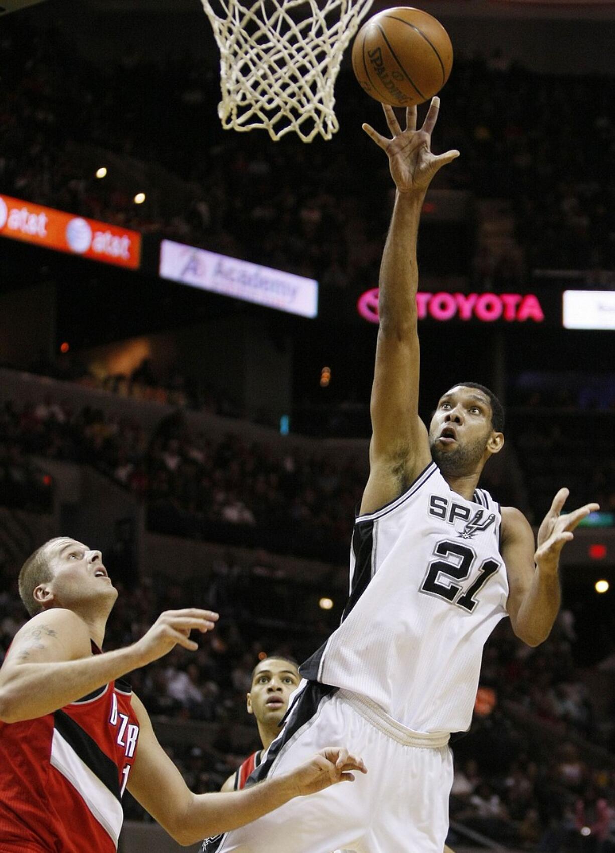 San Antonio Spurs' Tim Duncan was the challenge for the Blazers on Dec.