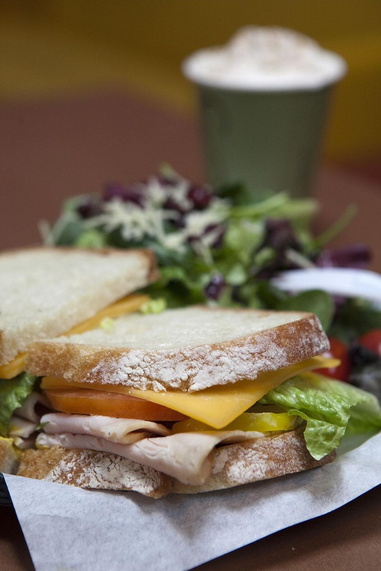 Bella's Courtyard's turkey sandwich on sourdough bread was tasty, but the side salad was wilted and a pumpkin spice latte did not have pumpkin flavors.